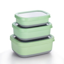 Lille Home Leak Proof Salad Container Stainless for Lunch - Snack Containers Steel - Ideal for Educational Settings & Daycare - Nesting Trio with Silicone Lids - 47oz+30oz+16oz - Blue