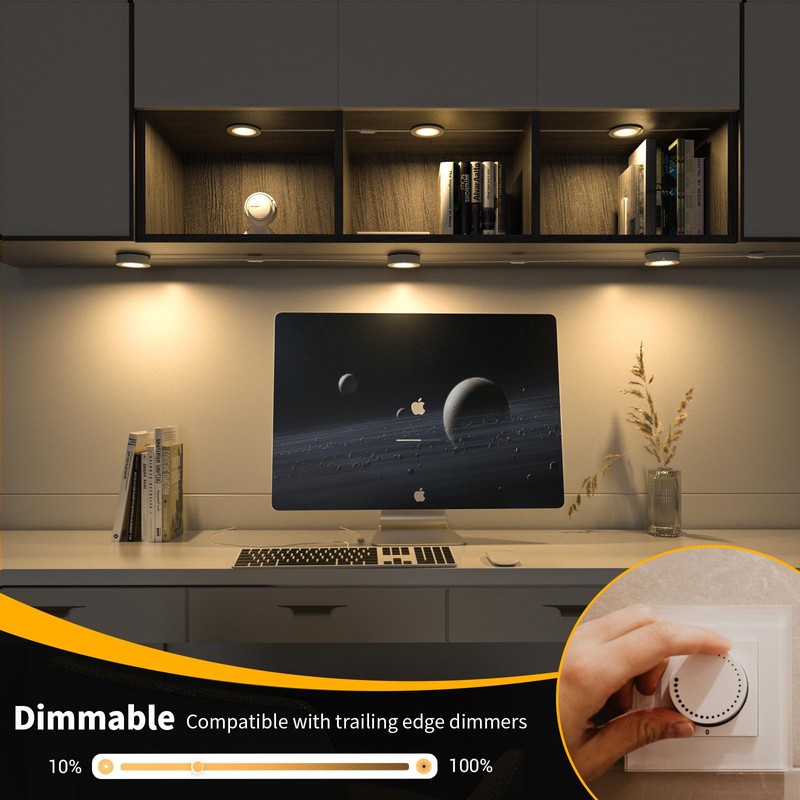 WOBANE Hardwired Under Cabinet Lights,Linkable LED Puck Lighting with Switch,DIY