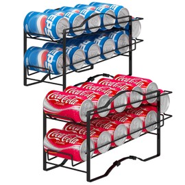 GILLAS 2 Pack Soda Can Organizer Rack for Pantry, Stackable Beverage Soda Can Storage Dispenser Holder for Refrigerator, Cabinet, Black