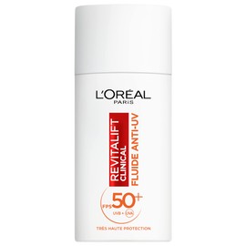 L'Oréal Paris - Anti-UV Fluid SPF 50+ Vitamin C + Vitamin E + Hyaluronic Acid - Taches, Rides & Complexion Irrégulier - Fini Invisible - UVB & UVA Longs - Revitalift Clinical - 50 ml