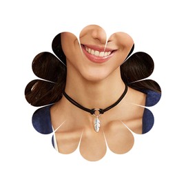 Allereya Vintage Layered Leather Choker Necklace Silver Feather Pendant Necklace Choker Black Short Velvet Necklace Geometric Circle Choker Necklace Jewelry for Women and Girls (Black)