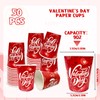 50 PCS Valentines Paper Cups 9oz Red Heart Design Disposable