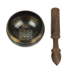 Antiqued Brass Tibetan Meditation Singing Bowl With Wooden Mallet 4 Inch Diameter