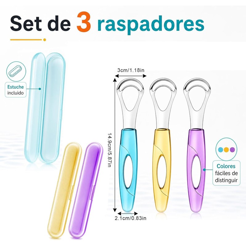 Raspador de Lengua de Acero Inoxidable - Set de 3