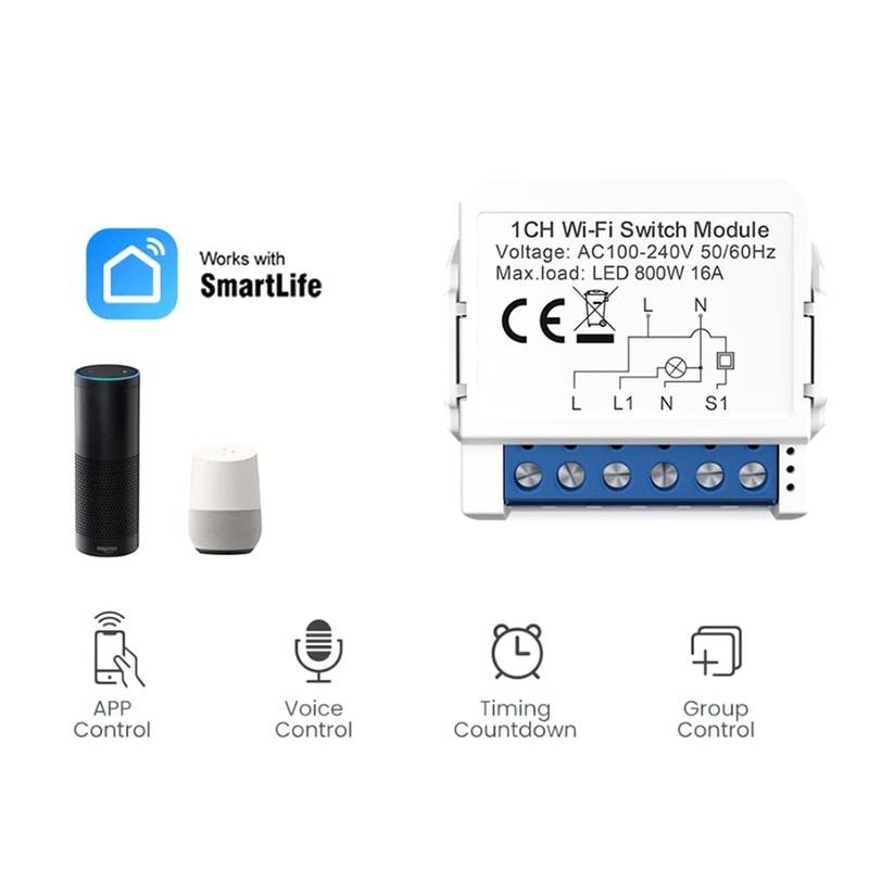 Byttlerom Tuya Smart WiFi Light Switch 4 Way Control Mini