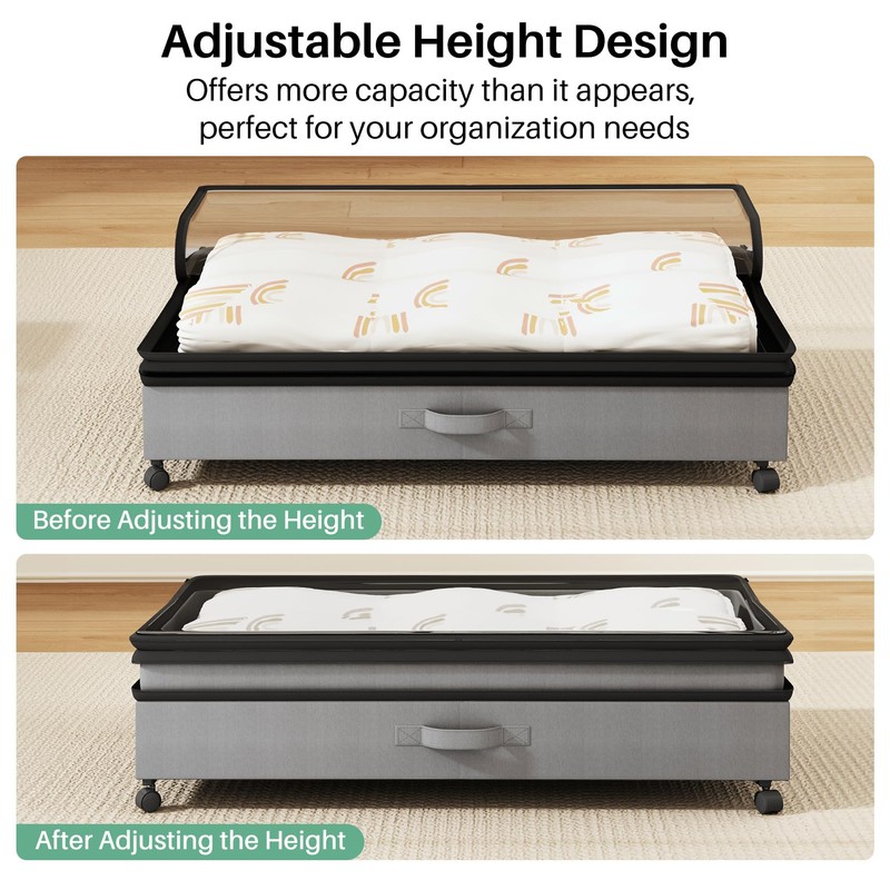 Kitstorack 2Pack Height-adjustable Under Bed Storage with Wheels, Under Bed