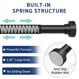 YNL Shower Curtain Rod, 34-82 Inches, Non-Slip, Never Rust, No Drill Tension Curtain Rod for Bathroom & Window & Closet or Door, Shower Rod Stainless Steel, Matte Black