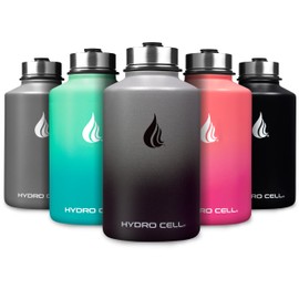 HYDRO CELL Stainless Steel Insulated Water Bottle with Straw - For Cold & Hot Drinks - Metal Vacuum Flask with Screw Cap and Modern Leakproof Sport Thermos for Adults (Graphite/Black 64oz)