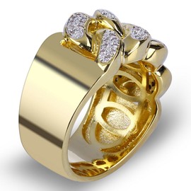 JINAO 18K Gold Plated ICED Out CZ Cuban Link Band Mens Bling Rhodium Ring joker pinky ring for men Hip Hop