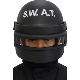 Nicky Bigs Novelties Adult Black S.W.A.T. Team Costume Helmet With Folding Face Mask Visor Black Costume Accessory