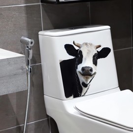 2 Sheets Milk Cow Head Toilet Stickers, sacinora Funny Animal Toilet Lid Decals Removable Vinyl Peel and Stick Wall Stickers for Bathroom Restroom WC Bathtubs Door Furniture Home Decorations