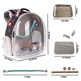 Bird Travel Carrier Cage, Space Capsule Clear Bubble Window Backpack to Carry and Transport Small Birds Like Parakeet Cockatiel Conure Budgies Parrot to Vet and Outdoor Adventure (Galaxy Blue, Large)