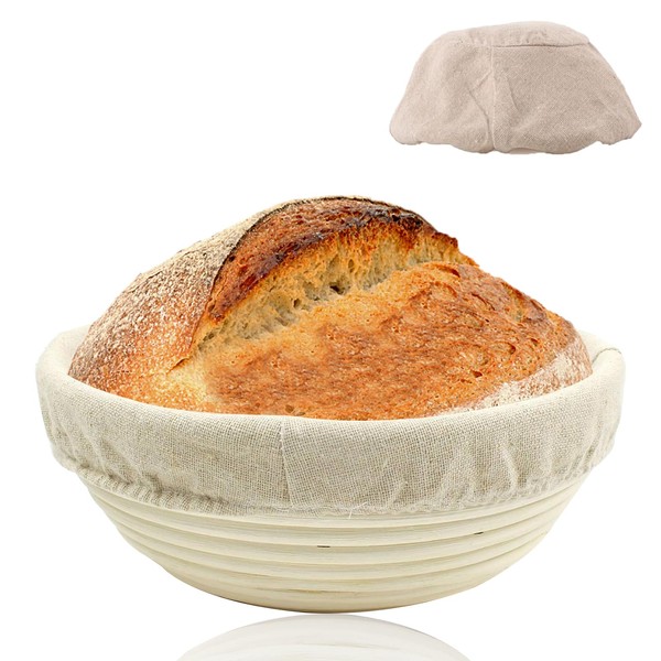 whisperlime Banneton Bread Proofing Basket with Liner, 9 Inch Sourdough