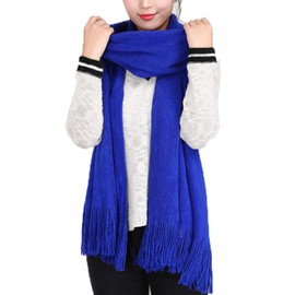 Wander Agio Women's Warm Long Scarves Winter Scarfs Pure Color Scarf Tassel Blue