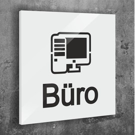 Türschild Büro Weiß Matt Selbstklebend UV Druck 12 x 12cm - 3mm Aluverbund - Made in Germany Art.Nr. W 2024