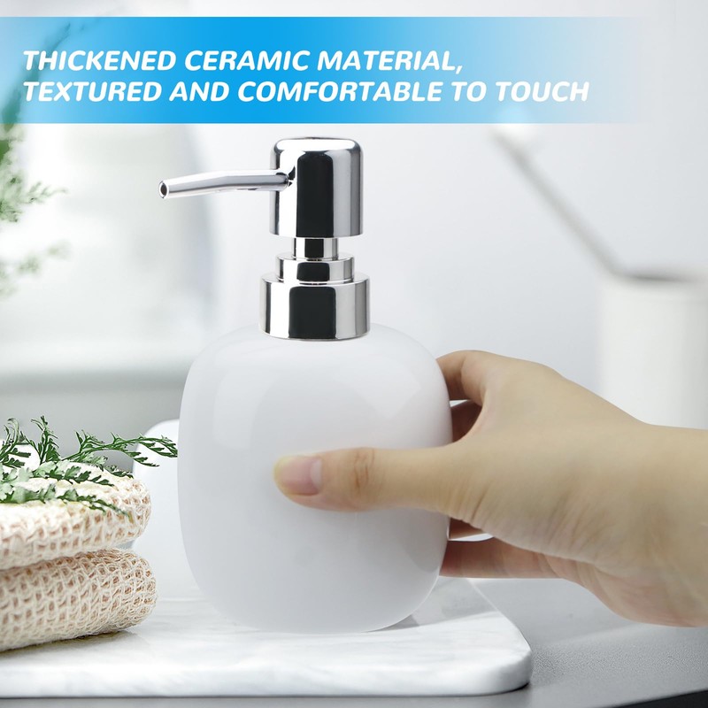 AstraLoom 450ml Oval Ceramic Hand Soap Dispenser with Plastic Pump