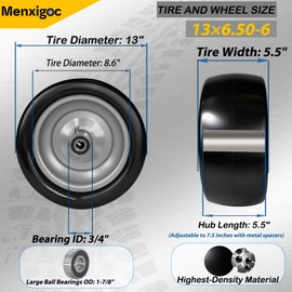 13x6.50-6 Lawn Mower Tires, 13x6.5-6 Tire and Wheel Flat Free, 3/4" & 5/8" Bearings, 5.5"-7.5" Centered Hub, Solid Smooth Tire for Zero-Turn Lawnmowers, 2 Pcs