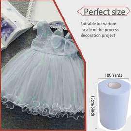Tulle Fabric Rolls,6” by 100 Yards (300FT) Tulle Roll Spool Fabric for DIY Bows, Wedding Birthday Party Decoration Christmas Craft Supplies (Water blue)