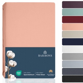 BARBONS Fitted Sheet 90 x 200 cm 100% Cotton Fitted Sheet Oeko-Tex Certified Fitted Sheet Jersey Mattress Height up to 22 cm (Pink - 90 x 200)