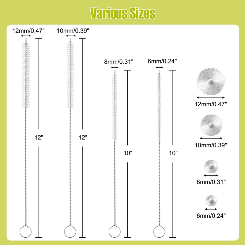 Reusable Straw Cleaner Brush Set - 8PCS Extra Long 12