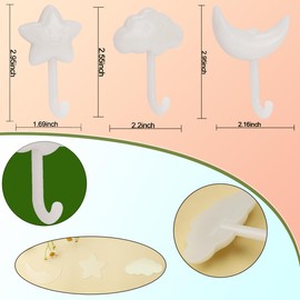 12 pcs Adhesive Hooks Utility Wall Key Hooks for Decorative Holder Rack Towels, Hats, Shower, Kitchen, Living Room, Office,Bar Cafe Decor -Glow in Dark Wall Hooks for Party Favors Gift (4, White)