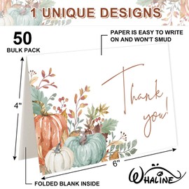 Whaline 50 Pack Fall Thank You Cards Boxed Boho Pumpkin Note Cards with Envelopes Stickers Blank Greeting Card for Autumn Thanksgiving Wedding Birthday