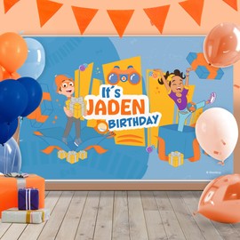 EGD Custom Name Birthday Banner Blippi | Blippi Backdrop for Birthday Decorations | Happy Birthday Banner for Party Decorations | Blippi Birthday Decorations | Size and Hanging Options (Gifts)
