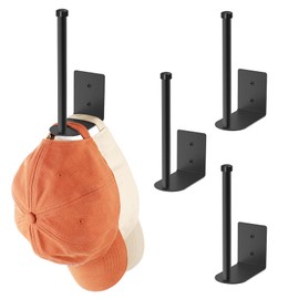 Durmmur 4 Pack Hat Racks for Baseball Caps, Stainless Steel Hat Organizer for Baseball Cap, Hat Holder Storage Organizer, Hat Hanger Strong Adhesive/Wall Drilled for Door,Bedroom,Closet(Black 6 in)