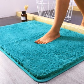MATENGZIG Microfiber Bathroom Rug 24x36, Extra Soft Shaggy Bathroom Mat Non-Slip Water Absorbent Washable Bath Rug, Turquoise