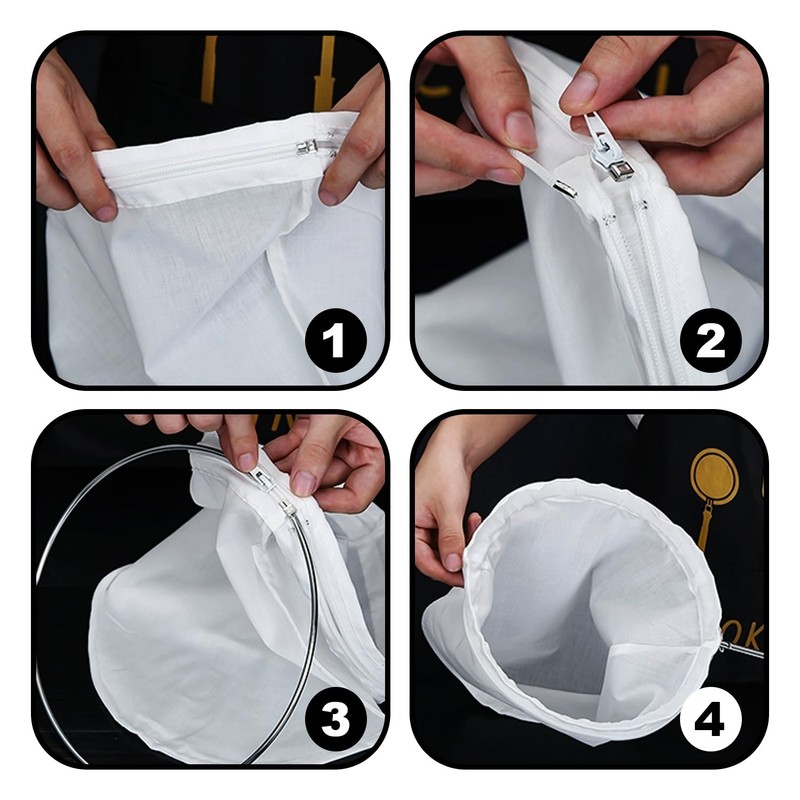 PLLDVEFD 1 Piece Stainless Steel Ring, 3 Piece Filter Bag,