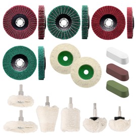 Yauhar 15Pcs Polishing Wheel with Compounds Kit Contains 120 180 240 320 Grit Nylon Fiber Flap Discs, Wool Felt Buffing Pads and Cotton Polish Wheels for Aluminum Chrome Stainless Steel