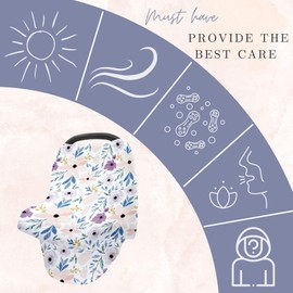 Car Seat Nursing Cover High Chair Cover 4 in 1 Carseat Canopy Nursing Breastfeeding Cover for Baby Girls (Purple)