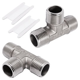 SWZHAI 2PCS Tee Pipe Fittings 3/8" x 3/8" x 3/8" NPT Male Thread 304 Stainless Steel T-Shaped 3 Way Tube Fittings