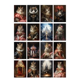 Decoupage Paper Pack (35 Sheets 6"x8") Queen Cat Dressed in Beautiful Regal Royal Princess and Prince Attire FLONZ Vintage Illustration Pictures Cards for Decoupage, Craft and Scrapbooking