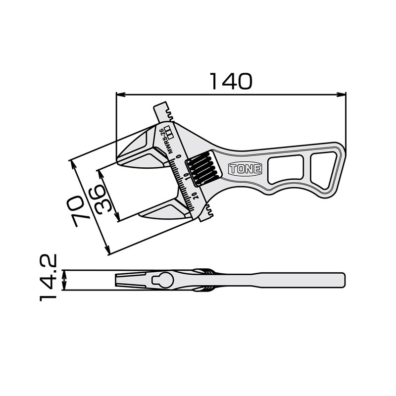 TONE MWRS-36 Short Monkey Wrench (with Graduation) Total Length 5.5
