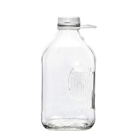 The Dairy Shoppe Glass Milk Bottle, Heavy Glass with Lid, Creamery Style (4, Half Gallon)