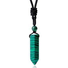 XIANNVXI Malachite Necklace Healing Crystal Necklace for Men Women Hexagonal Point Gemstone Pendant Reiki Adjustable Rope Men's Necklace Jewellery