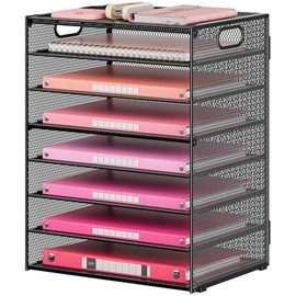 Lavatino Organizador de Papel de 8 Niveles para Escritorio, Bandeja de Cartas de Malla Negra Clasificador de Archivos con Asas, Incluye 5 Bandejas Des