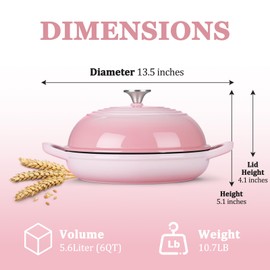 Round Bread Oven for Homemade Sourdough Bread Baking, Leonyo Enameled Cast Iron Dutch Oven Pot with Lid, 6 Quart, Pink