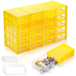 Goaste 20 Pack Drawer Stacking Storage Cabinet, Plastic Desktop Drawer Closet, Small Parts Screw Craft Organizer Container with 40 PCS Clear Dividers & 20 PCS Tag Cards for Home Office School Items