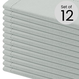 Comfy-co Set of 12 Hemstitch Cloth Napkins 100% Cotton 18x18 inches - Soft Durable Washable - Ideal for Events Wedding Christmas Easter - Perfect Everyday Use Table Dinner Napkins Light Grey