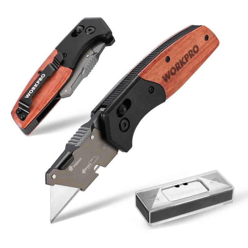 WORKPRO Folding Utility Knife, Razor Blade Knife with Axis Lock,