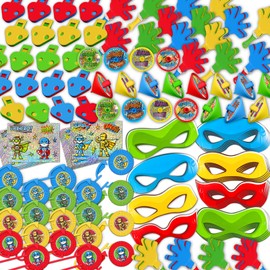 Superhero Party Favors Toy Mega Pack – 120 Pcs | Super Hero Masks for Kids, Party Decorations, Hands & Fun Accessories for Super Hero Birthday Party Supplies | Includes 4 Designs in Multiple Colors