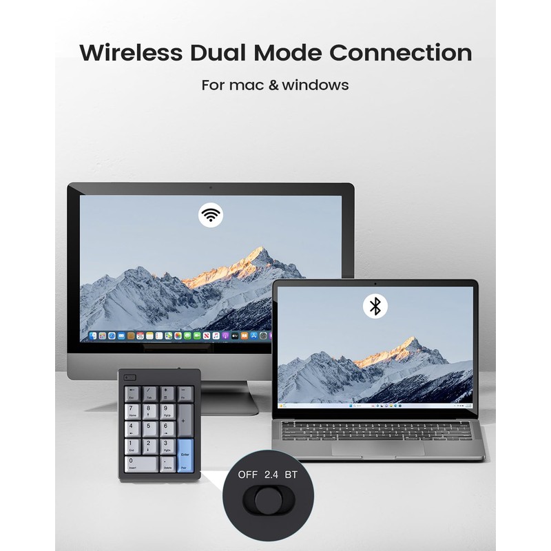Wireless Mechanical Number Pad, Bluetooth 5.0&2.4G Wireless Dual Mode Hot