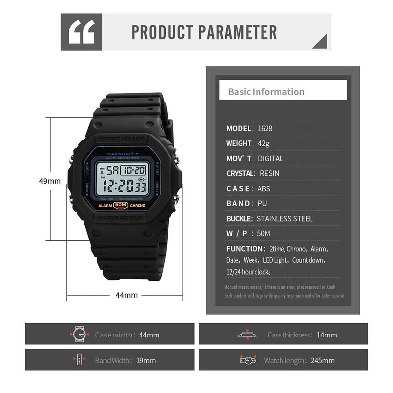 LOUJIN Men's Digital Sport Watch Classic Waterproof Sport Watch, Alarm