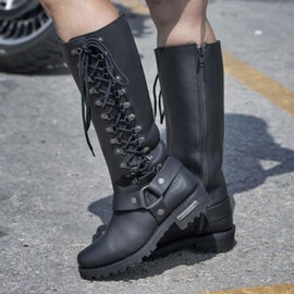 Milwaukee Leather Women's Harness Square Toe Leather Boots with Full Lining (Black, Size 7.5W/14" Wide)