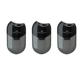 Faber-Castell 205005 Double Sharpener 183500, Case Colour: Black/Transparent, Pack of 3