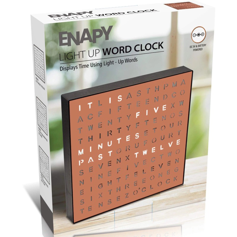 ENAPY LED Word Desk Clock-7.8" X 7.8" X 2"- Powered