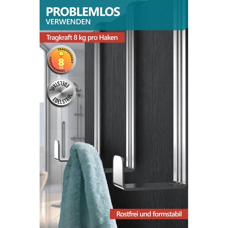 4smile Door Hooks for Hanging, Stainless Steel, Pack of 6