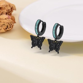 CHENGHONG Butterfly/Skull/Cross/Star of David/Sword/Lightning/Feather Earrings, Black 925 Silver, Hanging Earrings, Jewellery for Women and Men, Sterling Silver, Turquoise